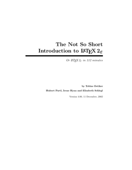 The Not So Short Introduction to Latex2ε