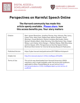 Perspectives on Harmful Speech Online