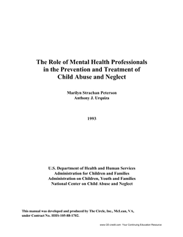 The Role of Mental Health Professionals in the Prevention and Treatment of Child Abuse and Neglect