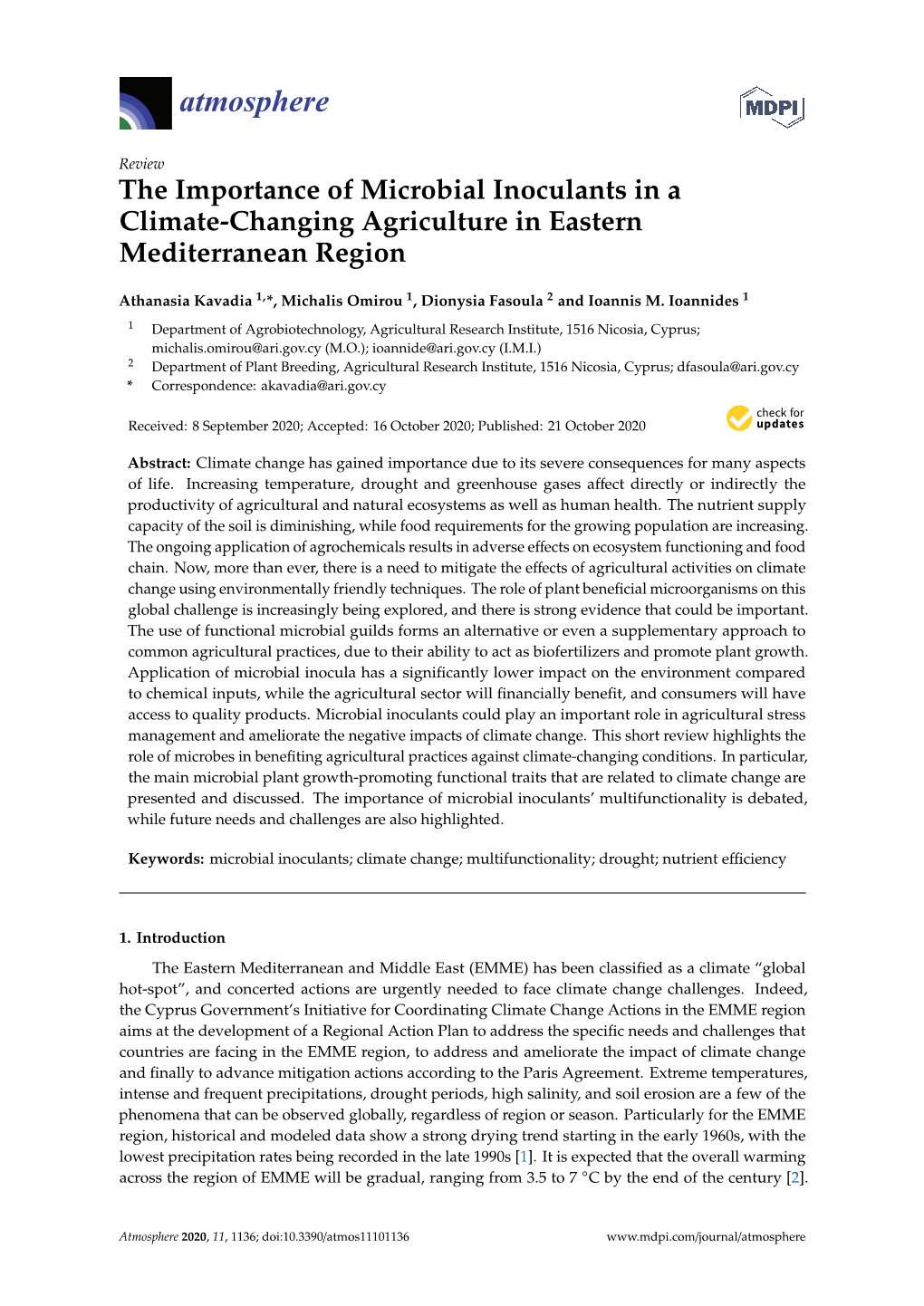 The Importance of Microbial Inoculants in a Climate-Changing Agriculture in Eastern Mediterranean Region