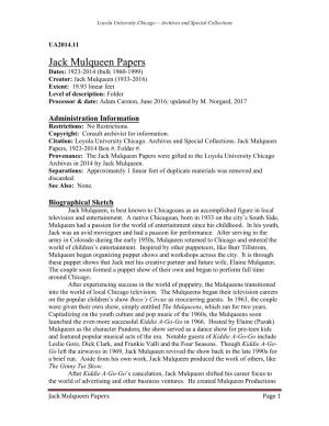 Jack Mulqueen Papers, 1923-2014 Box #, Folder