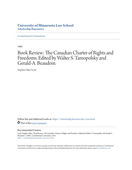 The Canadian Charter of Rights and Freedoms. Edited by Walter S