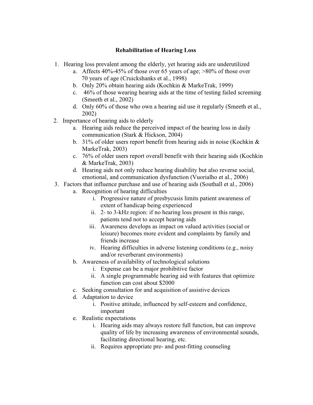 Rehabilitation of Hearing Loss