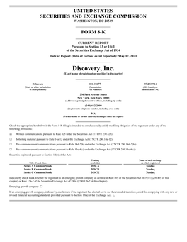 Discovery, Inc. (Exact Name of Registrant As Specified in Its Charter)