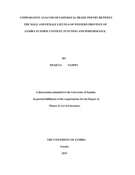 Comparative Analysis of Lozi Royal Praise Poetry Between