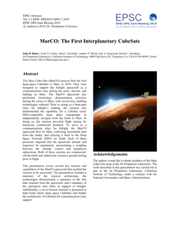 Marco: the First Interplanetary Cubesats