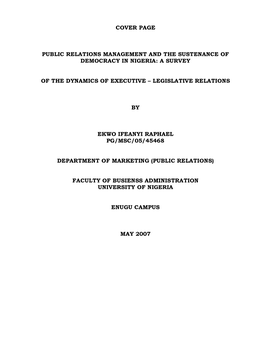 Cover Page Public Relations Management and The