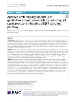 Apatinib Preferentially Inhibits PC9 Gefitinib-Resistant Cancer Cells By