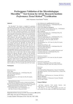 Performance Validation of the Microbiologique Microfilm Test