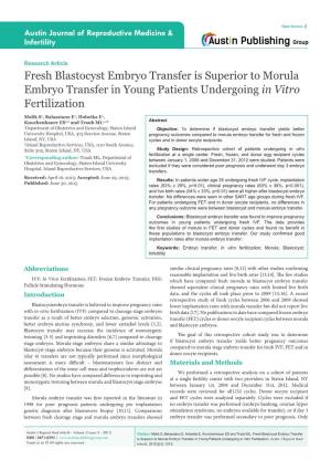 Fresh Blastocyst Embryo Transfer Is Superior to Morula Embryo Transfer in Young Patients Undergoing in Vitro Fertilization