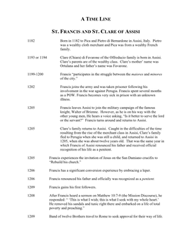 A Time Line St. Francis and St. Clare of Assisi