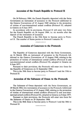 Accession of the French Republic to Protocol II Accession of Cameroon