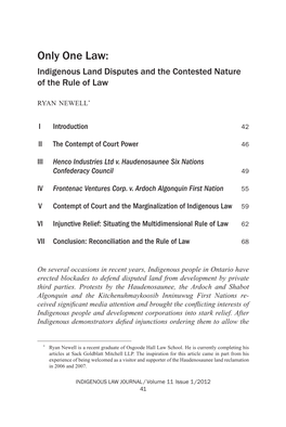 Only One Law: Indigenous Land Disputes and the Contested Nature of the Rule of Law