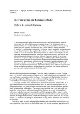 CD Interlinguistics and Esperanto Studies
