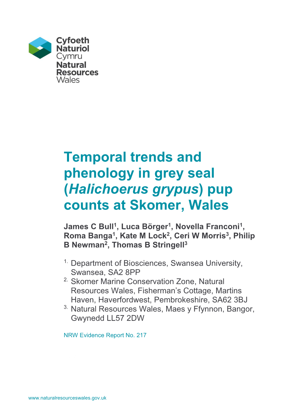 Temporal Trends and Phenology in Grey Seal (Halichoerus Grypus) Pup Counts at Skomer, Wales