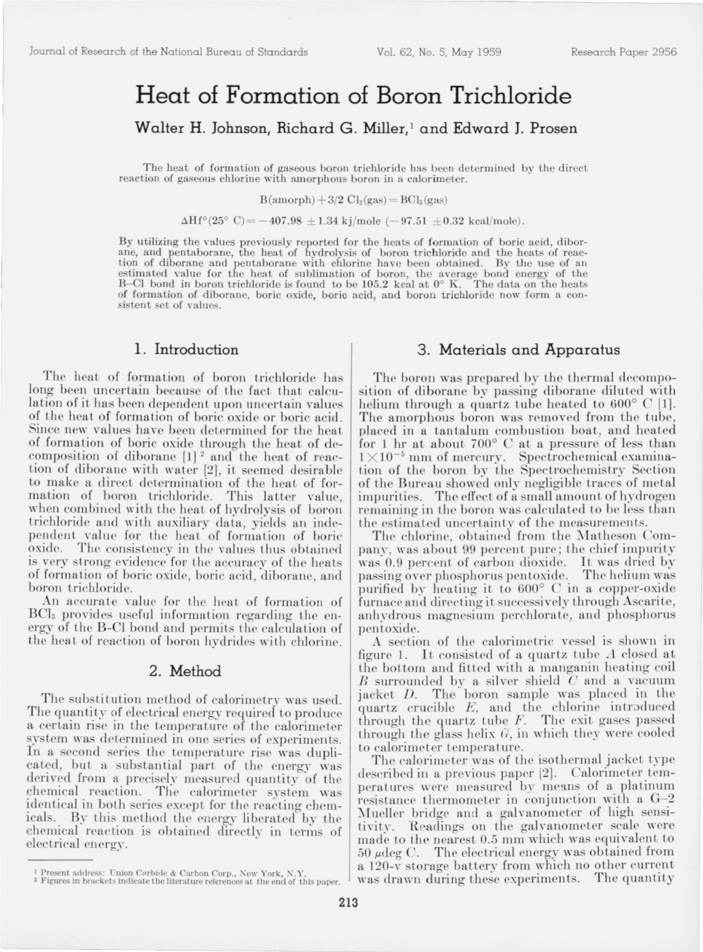 Heat of Formation of Boron Trichloride Walter H