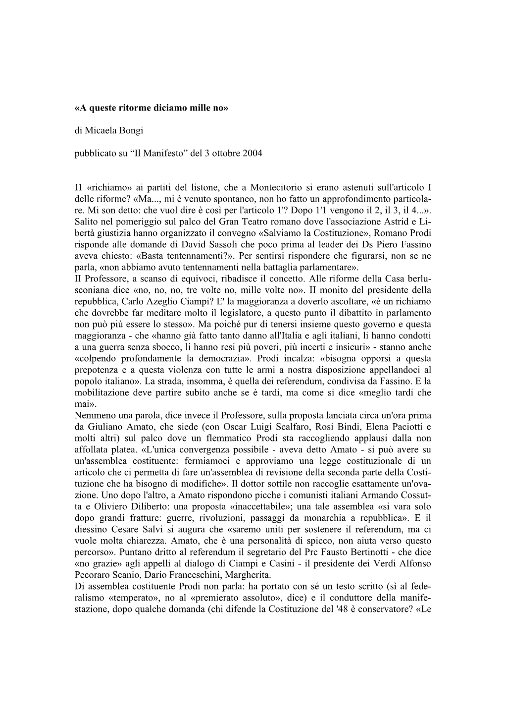 Il Manifesto” Del 3 Ottobre 2004