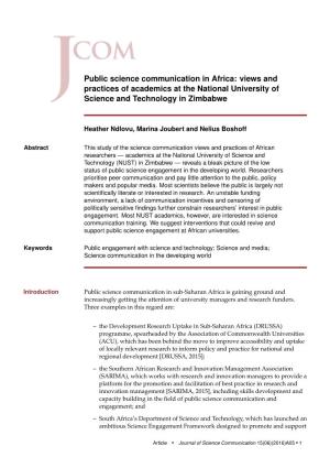 Public Science Communication in Africa: Views and Practices of Academics at the National University of Science and Technology in Zimbabwe