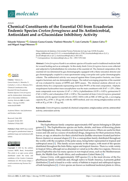 Chemical Constituents of the Essential Oil from Ecuadorian Endemic Species Croton Ferrugineus and Its Antimicrobial, Antioxidant and Α-Glucosidase Inhibitory Activity