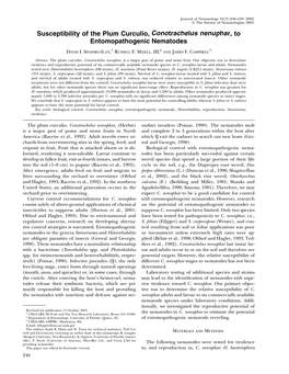 Susceptibility of the Plum Curculio, Conotrachelus Nenuphar, to Entomopathogenic Nematodes