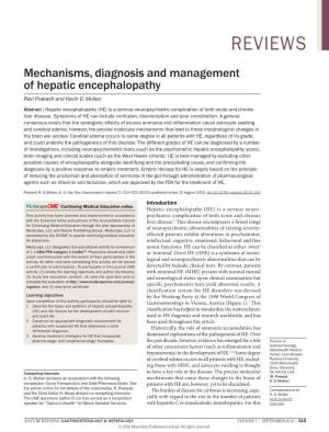 Mechanisms, Diagnosis and Management of Hepatic Encephalopathy Ravi Prakash and Kevin D