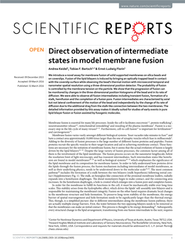 Direct Observation of Intermediate States in Model Membrane Fusion Andrea Keidel1, Tobias F