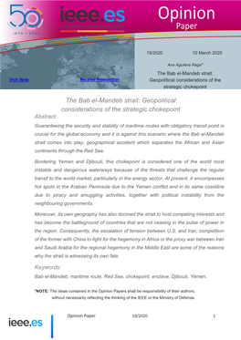 The Bab El-Mandeb Strait: Geopolitical Considerations of the Strategic