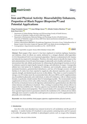 Iron and Physical Activity: Bioavailability Enhancers, Properties of Black Pepper (Bioperine®) and Potential Applications