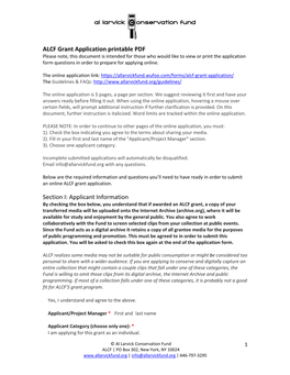ALCF Grant Application Printable PDF Section I: Applicant Information