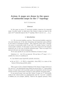 Axiom a Maps Are Dense in the Space of Unimodal Maps in the Ck Topology