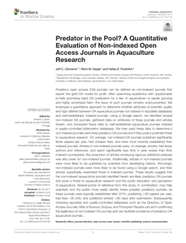 A Quantitative Evaluation of Non-Indexed Open Access Journals in Aquaculture Research