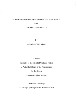 Advanced Materials and Fabrication Methods for Organic Solar Cells