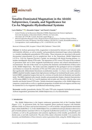 Tonalite-Dominated Magmatism in the Abitibi Subprovince, Canada, and Significance for Cu-Au Magmatic-Hydrothermal Systems