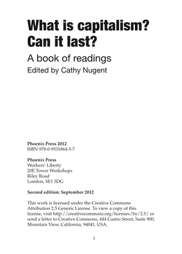 What Is Capitalism? Can It Last? a Book of Readings Edited by Cathy Nugent
