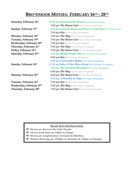Broadmoor Movies: February 16Th - 28Th