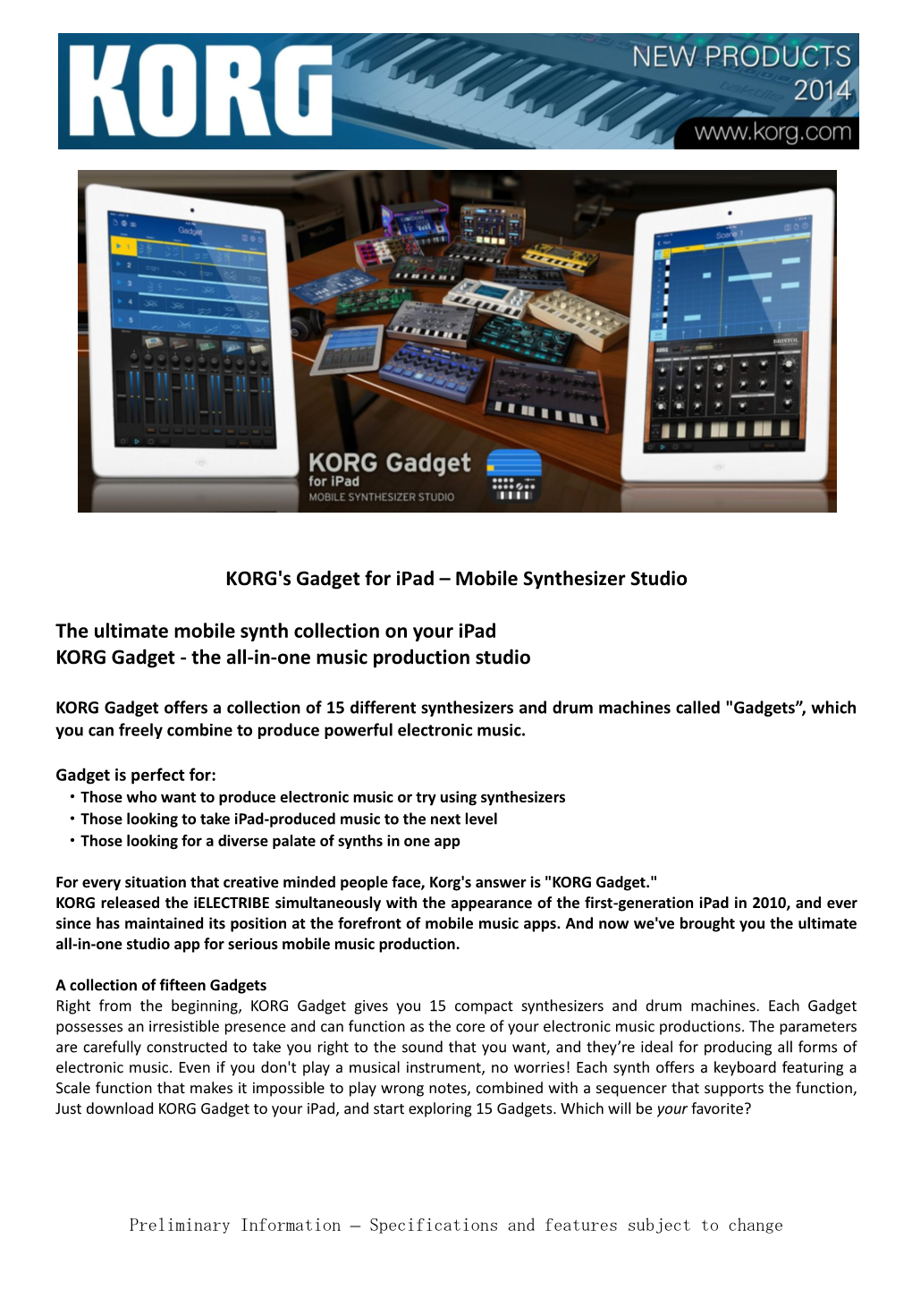 KORG's Gadget for Ipad – Mobile Synthesizer Studio