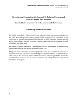 Strengthening Cooperation with Regional Air Pollution Networks and Initiatives Outside the Convention Explanatory Note to the Do