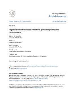 Phytochemical-Rich Foods Inhibit the Growth of Pathogenic Trichomonads