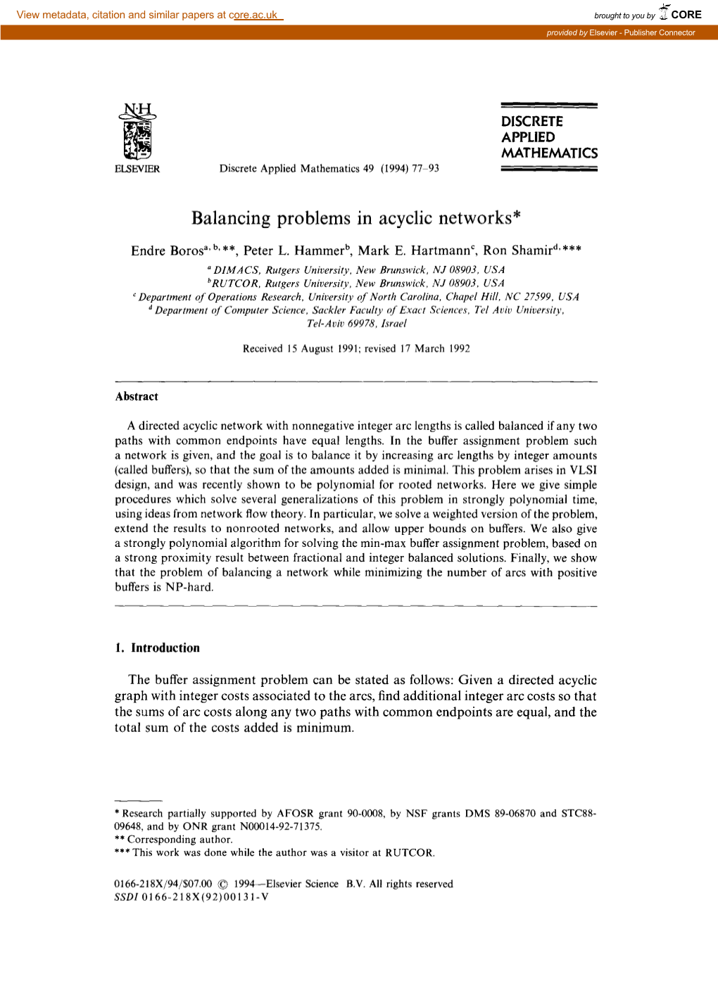 Balancing Problems in Acyclic Networks*