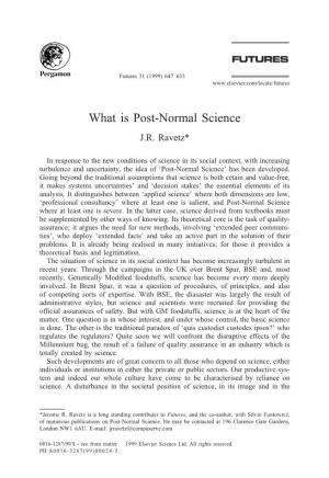 What Is Post-Normal Science J.R