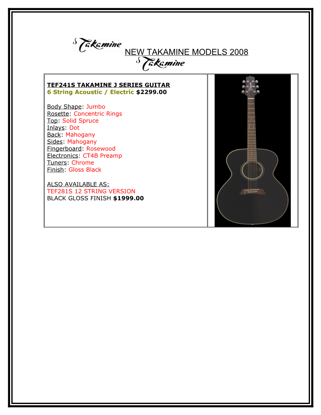 New Takamine Models 2008