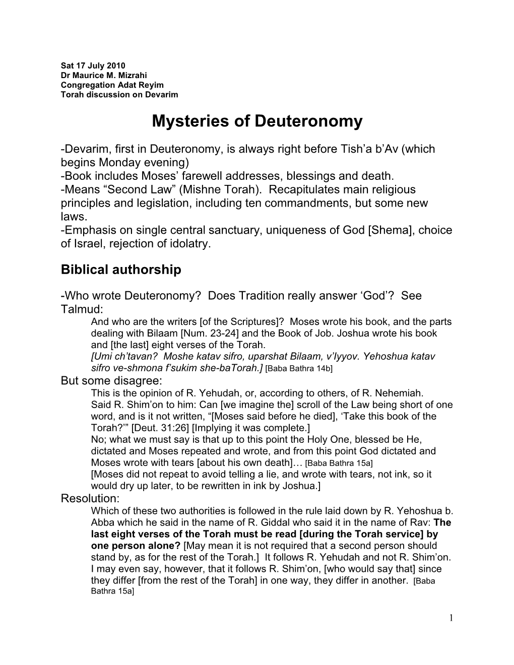 Mysteries of Deuteronomy