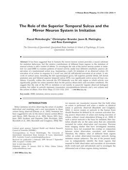 The Role of the Superior Temporal Sulcus and the Mirror Neuron System in Imitation