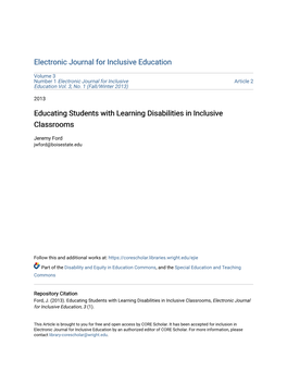 Educating Students with Learning Disabilities in Inclusive Classrooms