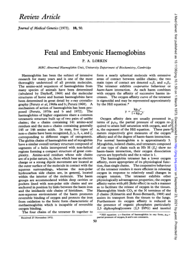 Fetal and Embryonic Haemoglobins P