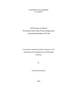 The National Council of Negro Women, Emerging Africa, and Transnational Solidarity, 1935-1966