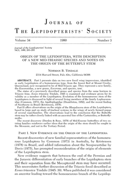 Origin of the Lepidoptera, with Description of a New Mid-Triassic Species and Notes on the Origin of the Butterfly Stem