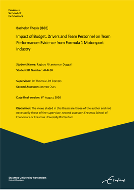 Impact of Budget, Drivers and Team Personnel on Team Performance: Evidence from Formula 1 Motorsport Industry