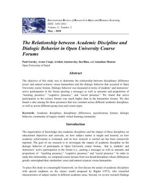 The Relationship Between Academic Discipline and Dialogic Behavior in Open University Course Forums