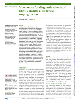 Mnemonics for Diagnostic Criteria of DSM V Mental Disorders: a Scoping Review